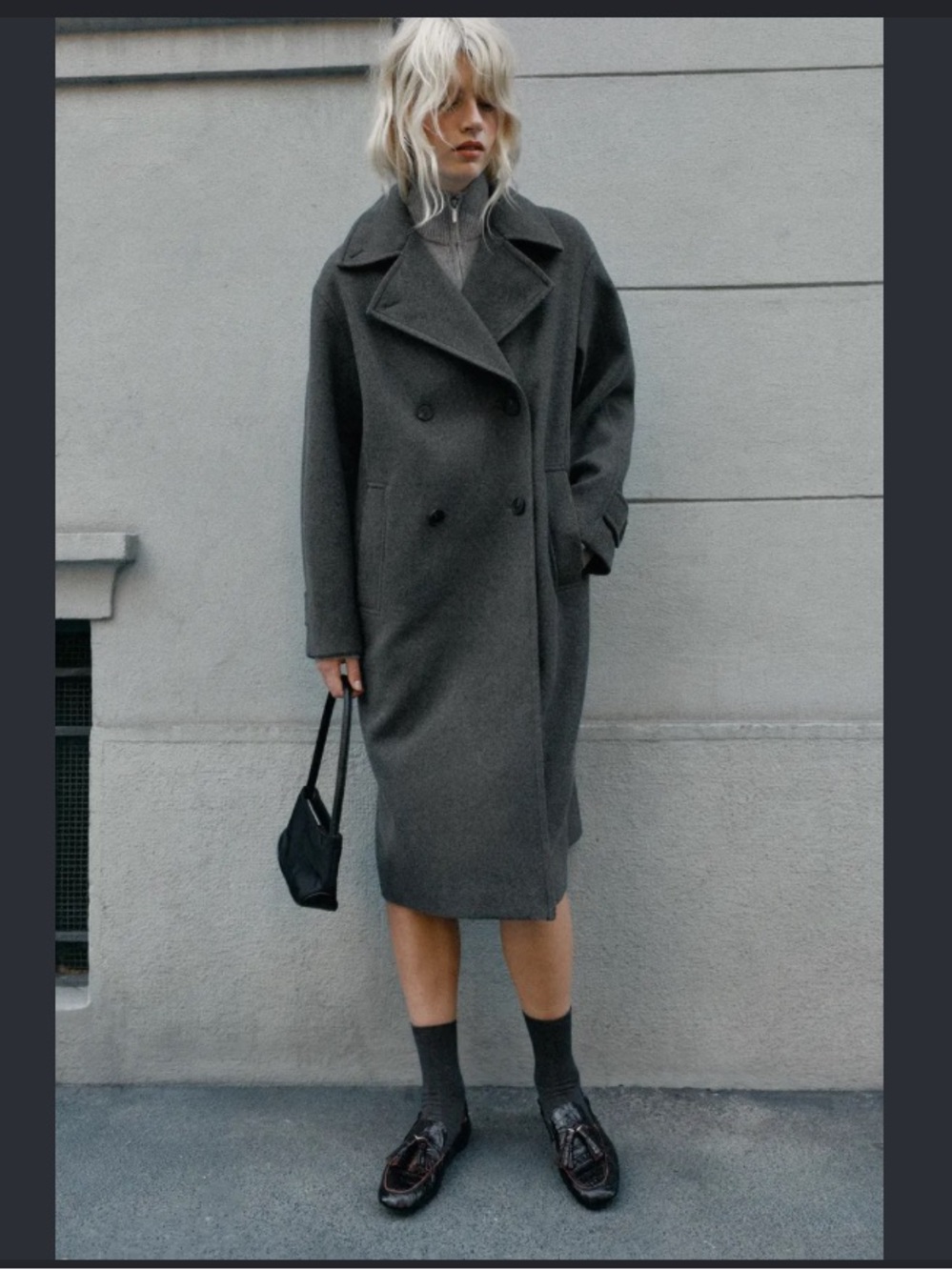 Zara Double-Breasted Charcoal Gray Coat